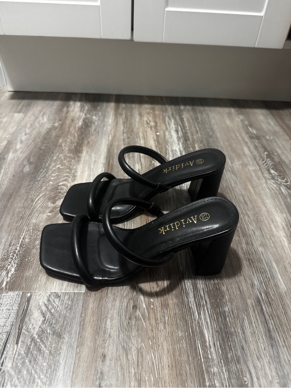 Black Strappy Block Heel Sandals for Women